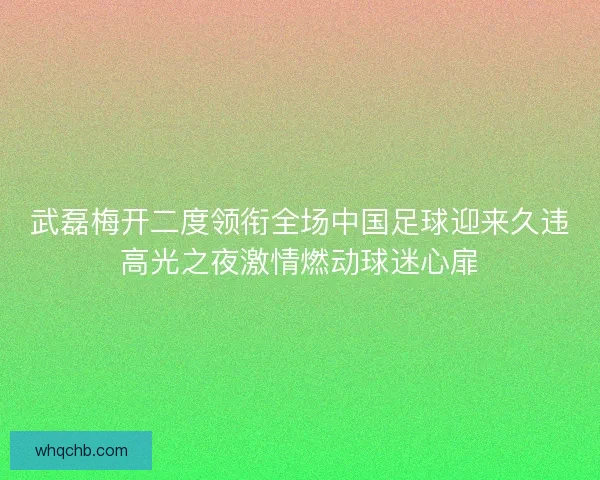 武磊梅开二度领衔全场中国足球迎来久违高光之夜激情燃动球迷心扉